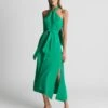 Reiss EVVIE Tie Waist Halterneck Midi Dress, Green