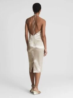 Reiss Farah Metallic Halterneck Dress, Metallic Light Gold -EleganceWear Store reiss farah metallic halterneck dress metallic light gold1