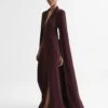 Reiss Grace Maxi Dress With Cape, Burgundy/Berry
