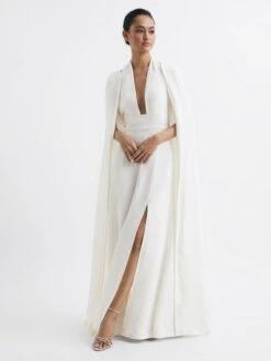 Reiss Grace Maxi Dress With Cape, White