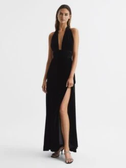 Reiss Gracie Velvet Maxi Dress, Black -EleganceWear Store reiss gracie velvet maxi dress black 1