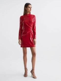 Reiss Halston Emely Sequin Mini Dress, Red