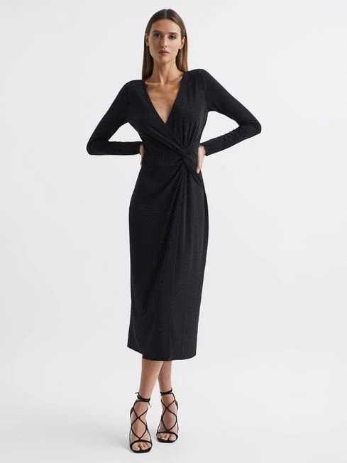 Reiss Halston Tenaya Halston Crystal Jersey Midi Dress, Black 1 Reiss Halston Tenaya Halston Crystal Jersey Midi Dress, Black