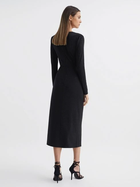 Reiss Halston Tenaya Halston Crystal Jersey Midi Dress, Black 2 Reiss Halston Tenaya Halston Crystal Jersey Midi Dress, Black - Image 2