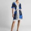 Reiss Hannah Palm Print Mini Dress, Blue/Black/White