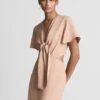 Reiss IONA Tie Waist Bodycon Midi Dress, Light Pink/Blush