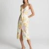 Reiss Kay Print Tie Front Printed Dress, Yellow/White