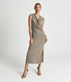 Reiss Leanne Fine Jersey Midi Dress, Camel Brown