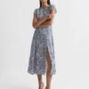 Reiss Livia Printed Cut Out Back Midi Dress, Grey/White