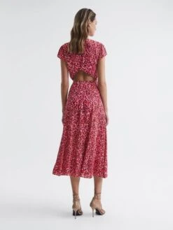 Reiss Livia Printed Cut-Out Back Midi Dress, Pink/Multi -EleganceWear Store reiss livia printed cut out back midi dress pink multi1