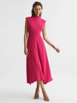 Reiss Livvy Open Back Midi Dress, Bright Pink