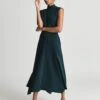 Reiss Livvy Open Back Midi Dress, Dark Green