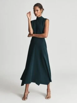 Reiss Livvy Open Back Midi Dress, Dark Green