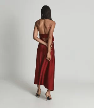 Reiss Lorena Halterneck Satin Midi Dress, Dark Red 2 Reiss Lorena Halterneck Satin Midi Dress, Dark Red - Image 2