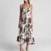 Reiss Mabel Print Plunge Neck Maxi Dress, White/Multi