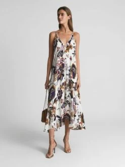 Reiss Mabel Print Plunge Neck Maxi Dress, White/Multi