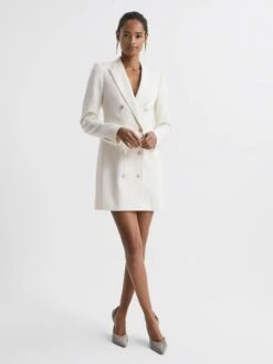 Reiss Marcy Wool Blend Tuxedo Mini Dress, White