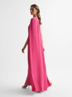 Reiss Nina Cape One Shoulder Maxi Dress, Pink -EleganceWear Store reiss nina cape one shoulder maxi dress pink2