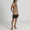 Reiss Pascal Halterneck Satin Mini Dress, Caramel/Brown