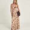 Reiss Peach Floral Printed Maxi Dress, Blush Pink/Orange