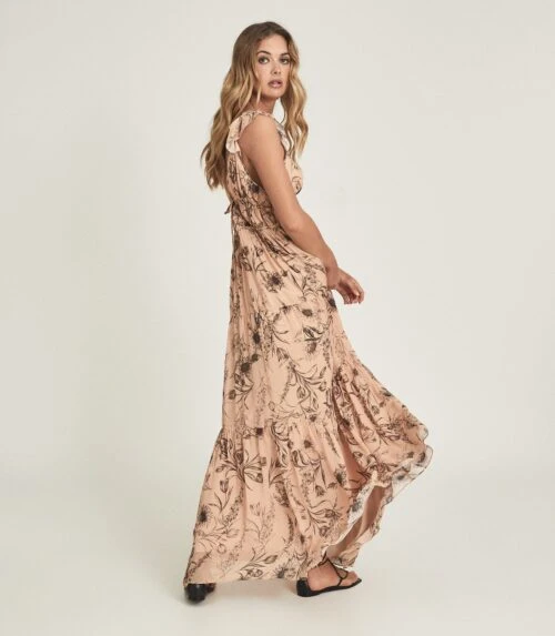 Reiss Peach Floral Printed Maxi Dress, Blush Pink/Orange 2 Reiss Peach Floral Printed Maxi Dress, Blush Pink/Orange - Image 2