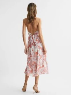 Reiss Pippa Floral Print Midi Dress, Pink/Multi -EleganceWear Store reiss pippa floral print midi dress pink multi1