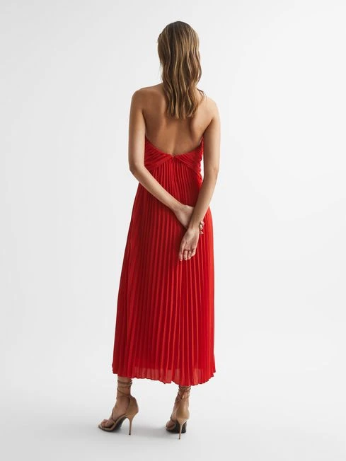 Reiss Roya Halter Neck Pleat Midi Dress, Red 2 Reiss Roya Halter Neck Pleat Midi Dress, Red - Image 2