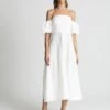 Reiss SHONA Puff Sleeve Off Shoulder Midi Dress, White