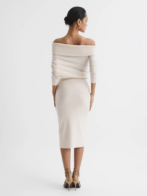 Reiss Sutton Off Shoulder Knitted Dress, Off White 2 Reiss Sutton Off Shoulder Knitted Dress, Off White - Image 2