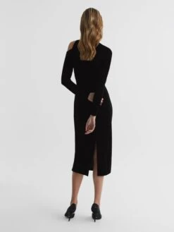 Reiss Tatiana Velvet Cut-Out Shoulder Dress, Black 3 Reiss Tatiana Velvet Cut-Out Shoulder Dress, Black -EleganceWear Store reiss tatiana velvet cut out shoulder dress black1