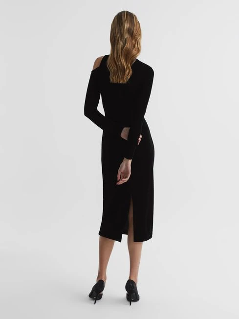 Reiss Tatiana Velvet Cut-Out Shoulder Dress, Black 2 Reiss Tatiana Velvet Cut-Out Shoulder Dress, Black - Image 2