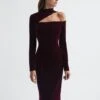 Reiss Tatiana Velvet Cut-Out Shoulder Dress, Burgundy