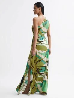Reiss TIina Jungle Print One Shoulder Maxi Dress, Green/Multi -EleganceWear Store reiss tiina jungle print one shoulder maxi dress green multi2