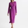 Reiss Valentina Tie Waist Bodycon Midi Dress, Purple