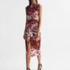 Reiss Vega Floral Printed Bodycon Midi Dress, Pink/Multi
