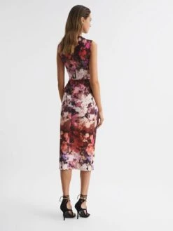 Reiss Vega Floral Printed Bodycon Midi Dress, Pink/Multi -EleganceWear Store reiss vega floral printed bodycon midi dress pink multi1