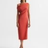 Reiss Zaria Off-Shoulder Bodycon Midi Dress, Coral