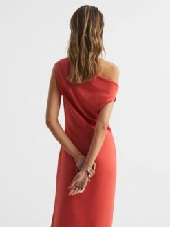 Reiss Zaria Off-Shoulder Bodycon Midi Dress, Coral -EleganceWear Store reiss zaria off shoulder bodycon midi dress coral1