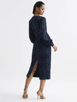 Reiss Zena Lace Cut-Out Midi Dress, Navy Blue -EleganceWear Store reiss zena lace cut out midi dress navy blue1