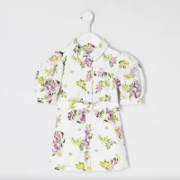 River Island Mini Girls White Floral Broderie Shirt Dress