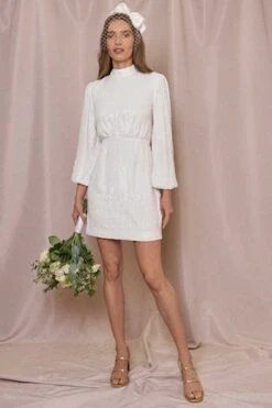 RIXO Sequinned Lara Mini Dress, Ivory