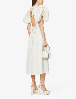 ROTATE Birger Christensen ROTATE Noon Puffy-sleeved Recycled-polyester Blend Midi Wedding Dress, Egret/Ivory -EleganceWear Store rotate birger christensen noon puffy sleeved recycled polyester blend midi dress egret ivoryrotate birger christensen noon puffy sleeved recycled polyester blend midi dress egret ivory