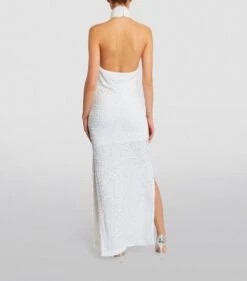 ROTATE Birger Christensen ROTATE Kaisa Maxi Bridal Halter Dress, Bright White -EleganceWear Store rotate kaisa maxi bridal halter dress bright white1 1