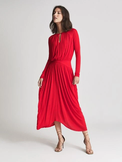 Reiss Savannah Occasion Premium Jersey Midi Dress, Red 1 Reiss Savannah Occasion Premium Jersey Midi Dress, Red