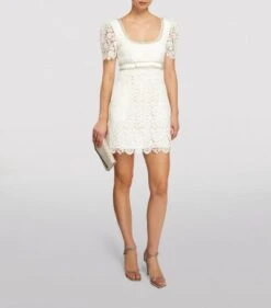 Self Portrait Lace Guipure Mini Dress, White