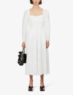 Self Portrait Sweetheart-neck Taffeta Midi Dress, White