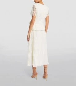 SELF PORTRAIT SELF-PORTRAIT Tailored Midi Lace Bridal Dress, Cream -EleganceWear Store self portrait tailored midi bridal dress cream1