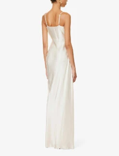 Shona Joy La Laune Sleeveless Ruched Satin Maxi Dress, Cream -EleganceWear Store shona joy la laune sleeveless ruched satin maxi dress cream1