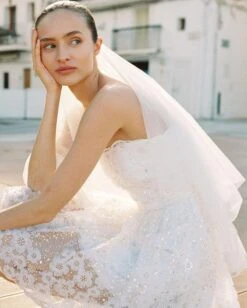 SELF PORTRAIT SELF-PORTRAIT Embellished Strapless Mini Bridal Dress, White