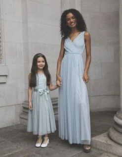 Monsoon Anne Mesh Maxi Bridesmaid Dress In Recycled Polyester Green